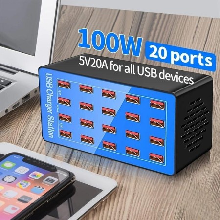 USB Charging Station 20‑Port-100 Watt Wall Power Charger For Multiple Devices