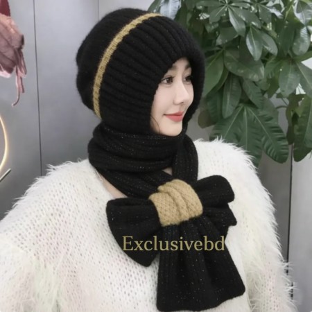 Windproof Cap with Scarf Double spell-Black
