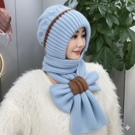 Windproof Cap with Scarf Double spell- [ Sky ]