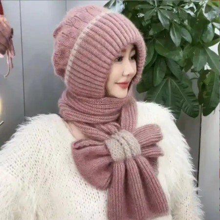 windproof-cap-with-scarf-double-spell--Pinkess Brown